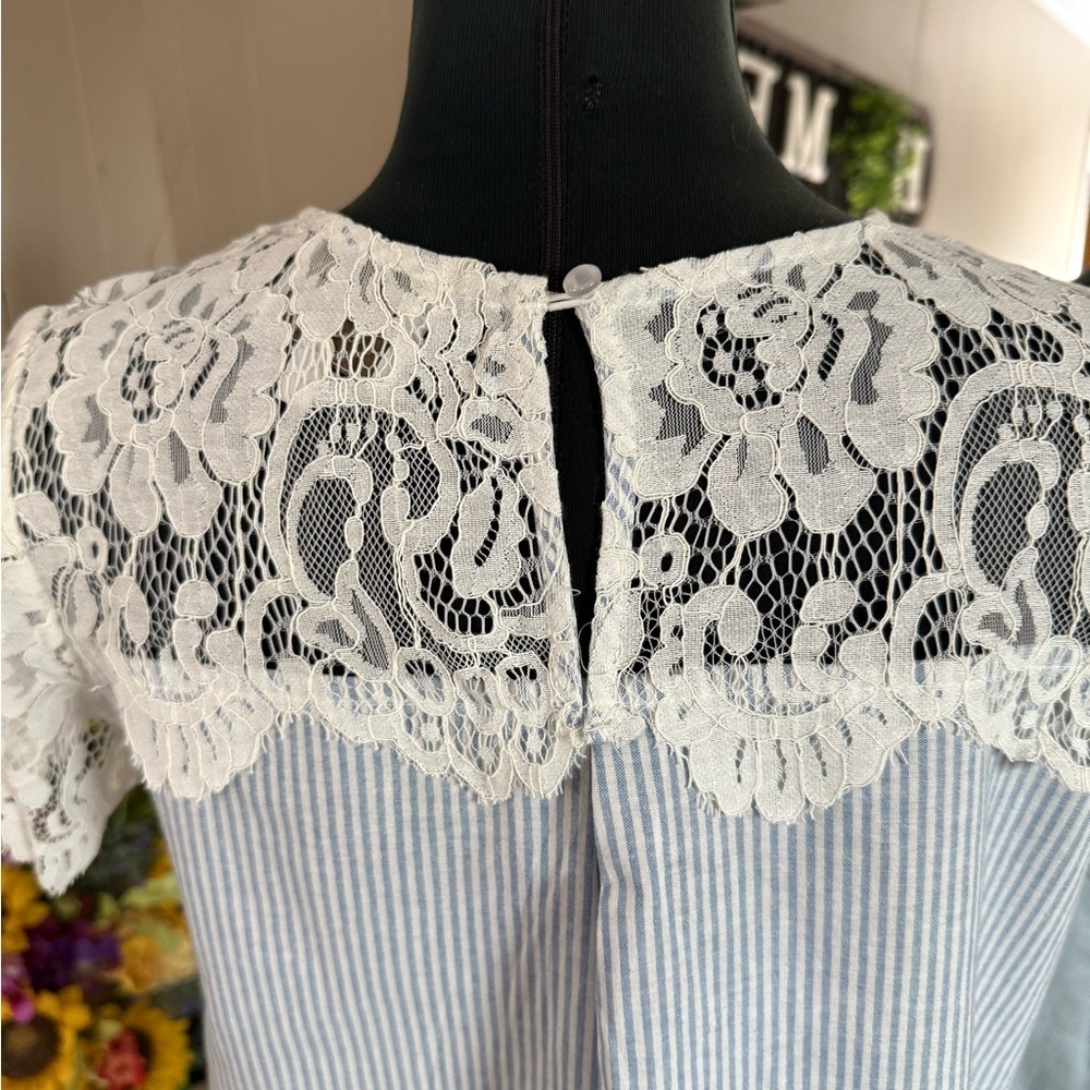 Hayden • Preppy Cotton and Lace Striped Mini Dress - Picture 10 of 13